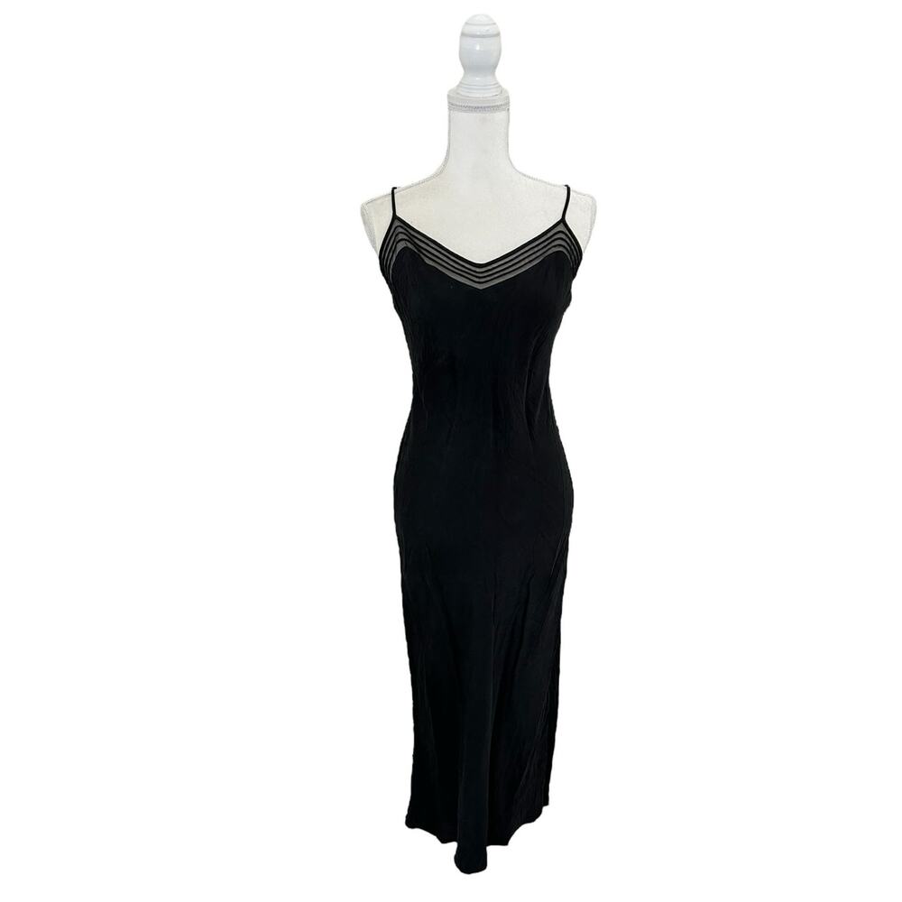 Victorias Secret Vintage Y2K Silk Black Maxi Mesh Neckline Dress Size Medium - Picture 5 of 11